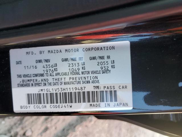 JM1GL1V53H1119487 - 2017 MAZDA 6 TOURING BLACK photo 12