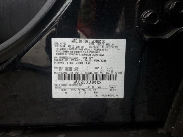 MAJ3S2GEXLC386827 - 2020 FORD ECOSPORT SE BLACK photo 12