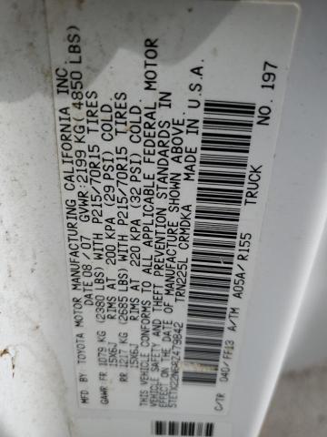 5TETX22N68Z479842 - 2008 TOYOTA TACOMA ACCESS CAB 白色 照片 12