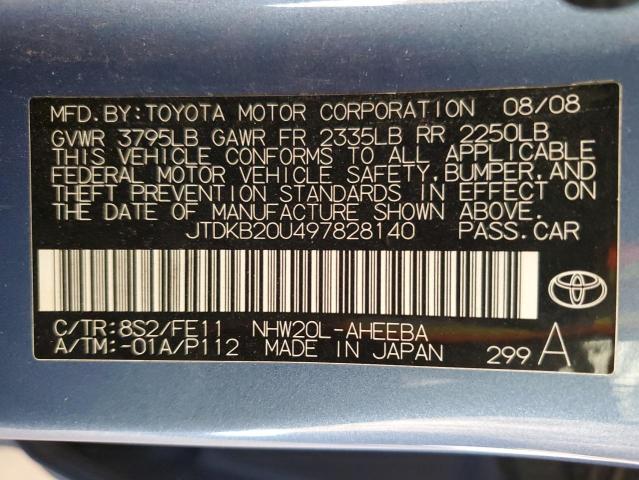JTDKB20U497828140 - 2009 TOYOTA PRIUS BLUE photo 12