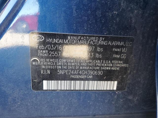 5NPE24AF4GH390690 - 2016 HYUNDAI SONATA SE BLUE photo 12