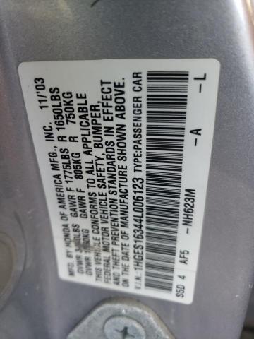 1HGES16344L006123 - 2004 HONDA CIVIC DX VP Gümüş foto 12