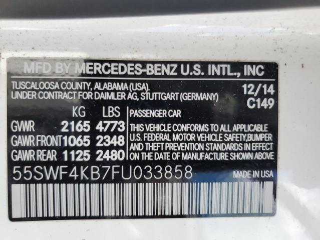 55SWF4KB7FU033858 - 2015 MERCEDES-BENZ C 300 4MATIC WHITE photo 12