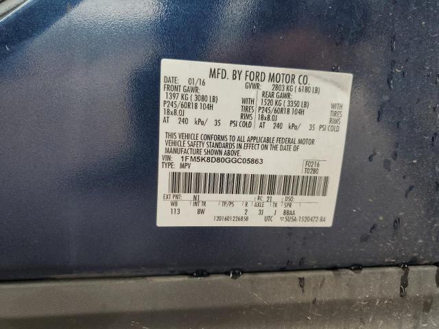 1FM5K8D80GGC05863 - 2016 FORD EXPLORER XLT Mavi foto 12