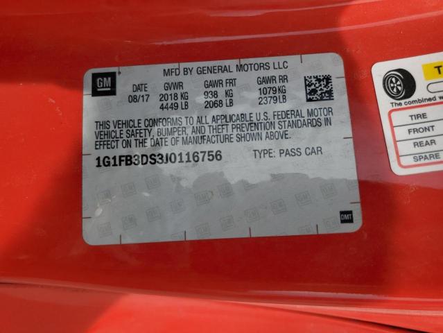 1G1FB3DS3J0116756 - 2018 CHEVROLET CAMARO LT 红色 照片 13