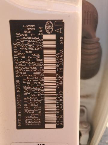 2T1BURHE6GC667575 - 2016 TOYOTA COROLLA L WHITE photo 13