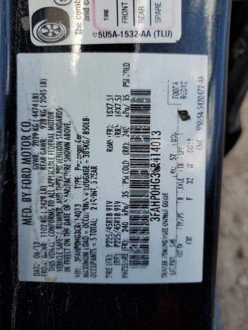 3FAHP0HG3CR414013 - 2012 FORD FUSION SE BLACK photo 12