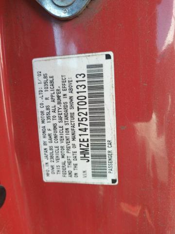 JHMZE14752T001313 - 2002 HONDA INSIGHT RED photo 12