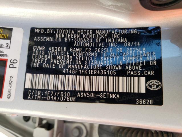 4T4BF1FK1ER436105 - 2014 TOYOTA CAMRY L SILVER photo 13