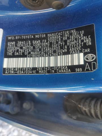 2T1BU4EE8AC436613 - 2010 TOYOTA COROLLA BASE Niebieski zdjęcie 12