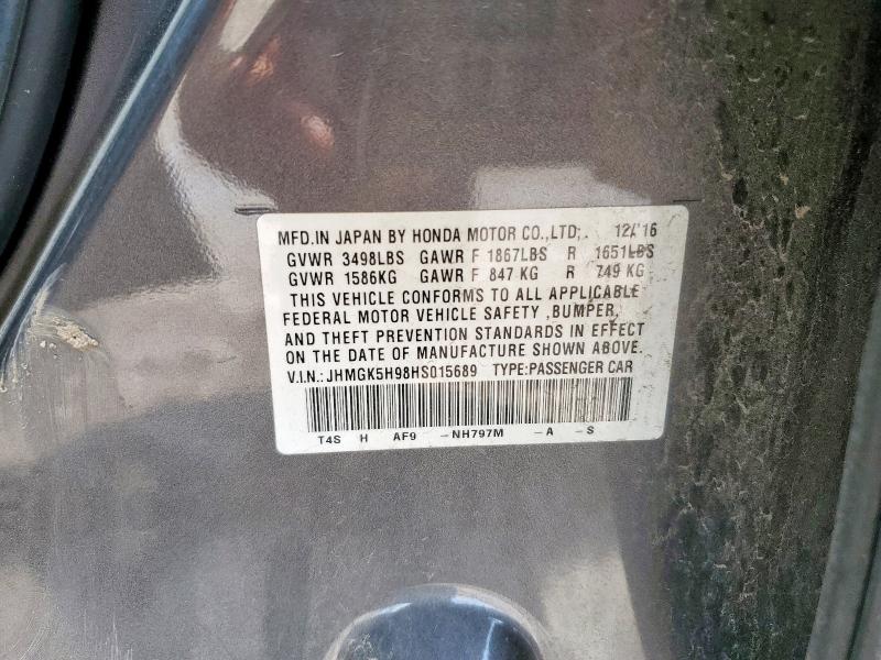 JHMGK5H98HS015689 - 2017 HONDA FIT EX 灰色 照片 12