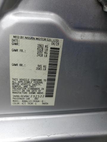 1N4BL4EV0KC232522 - 2019 NISSAN ALTIMA SL 银色 照片 12