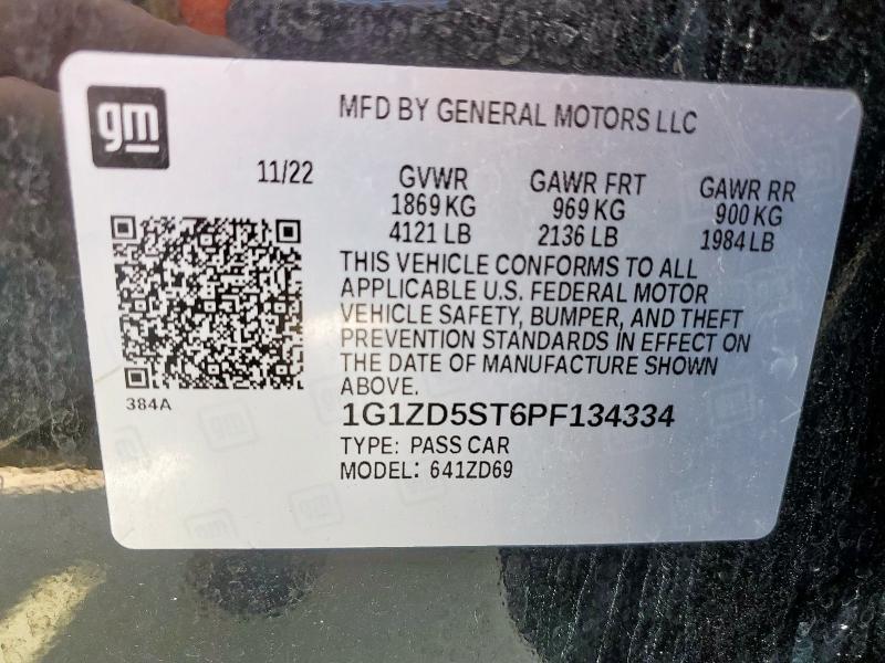 1G1ZD5ST6PF134334 - 2023 CHEVROLET MALIBU LT BLACK photo 13