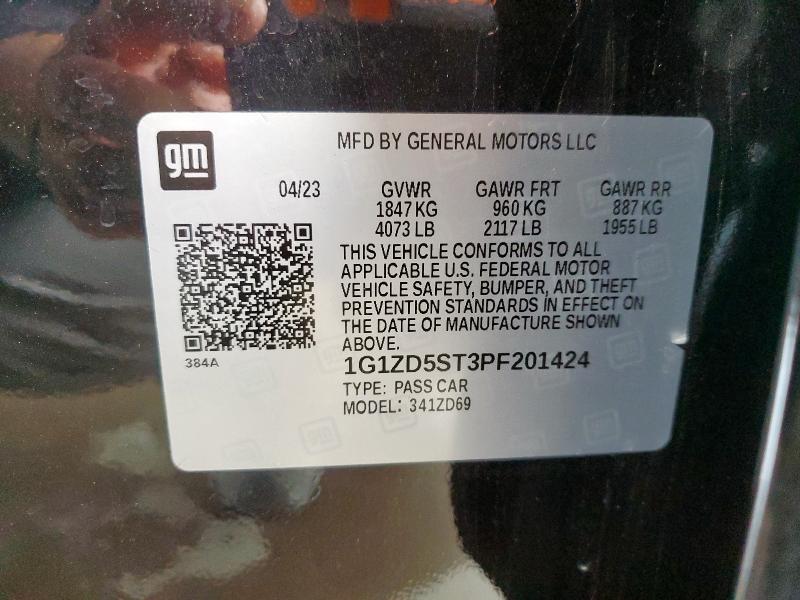 1G1ZD5ST3PF201424 - 2023 CHEVROLET MALIBU LT შავი ფოტო 13