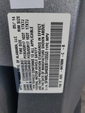 5FNRL5H65EB113553 - 2014 HONDA ODYSSEY EXL SILVER photo 13