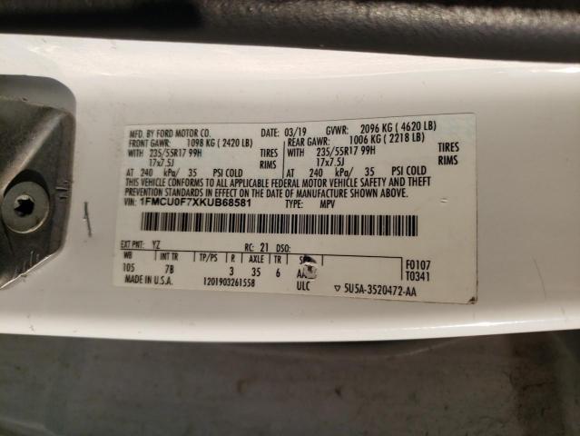 1FMCU0F7XKUB68581 - 2019 FORD ESCAPE S WHITE photo 12