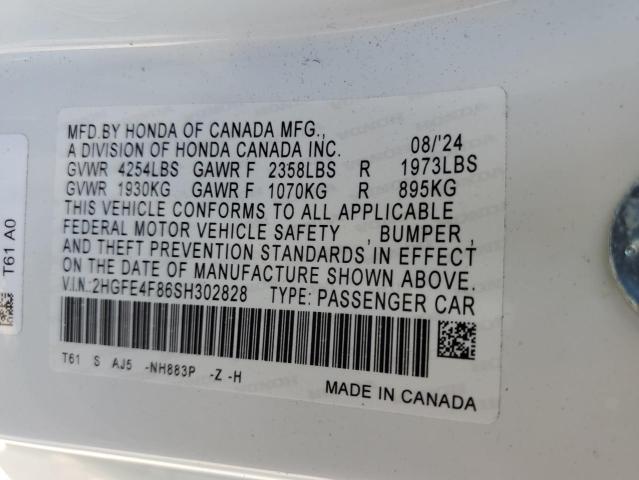 2HGFE4F86SH302828 - 2025 HONDA CIVIC SPORT 白色 照片 12