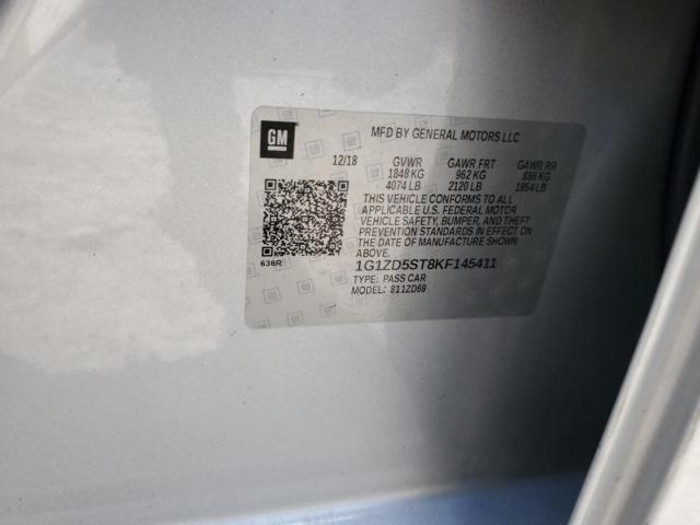 1G1ZD5ST8KF145411 - 2019 CHEVROLET MALIBU LT Արծաթագույն լուսանկար 12