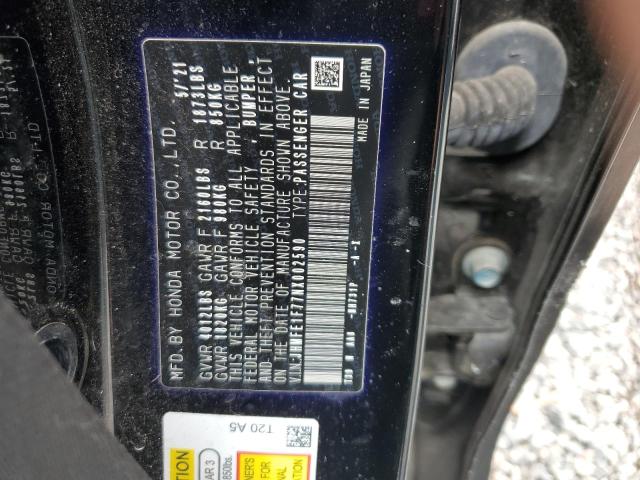 JHMFE1F77NX002590 - 2022 HONDA CIVIC EX BLACK photo 12