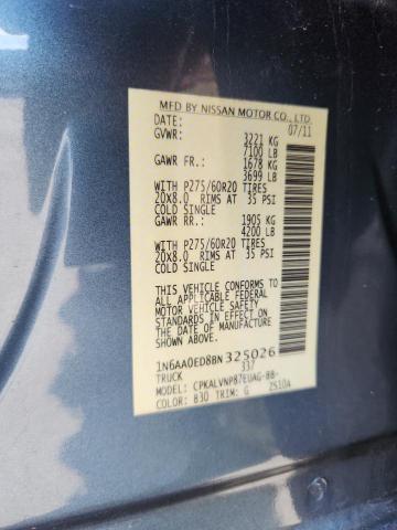 1N6AA0ED8BN325026 - 2011 NISSAN TITAN S BLUE photo 13