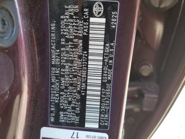4T1BK1EB6EU131724 - 2014 TOYOTA AVALON BASE 勃艮第红 照片 12