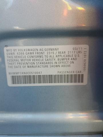 WVWMP7AN0CE510047 - 2012 VOLKSWAGEN CC SPORT BLUE photo 12