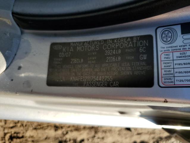 KNAFE121175442755 - 2007 KIA SPECTRA EX SILVER photo 12