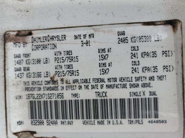 1B7GL22X71S271056 - 2001 DODGE DAKOTA TWO TONE photo 12