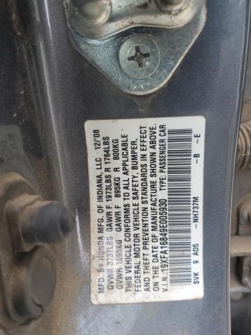 19XFA16849E005930 - 2009 HONDA CIVIC EX GRAY photo 12