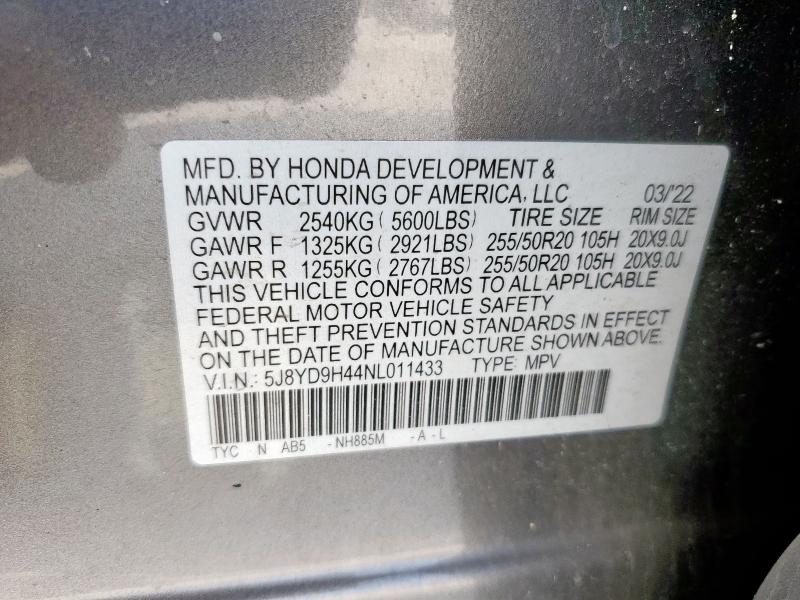 5J8YD9H44NL011433 - 2022 ACURA MDX TECHNOLOGY Szary zdjęcie 13
