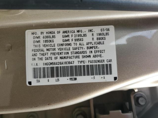 1HGCM56426A183947 - 2006 HONDA ACCORD LX TAN photo 12