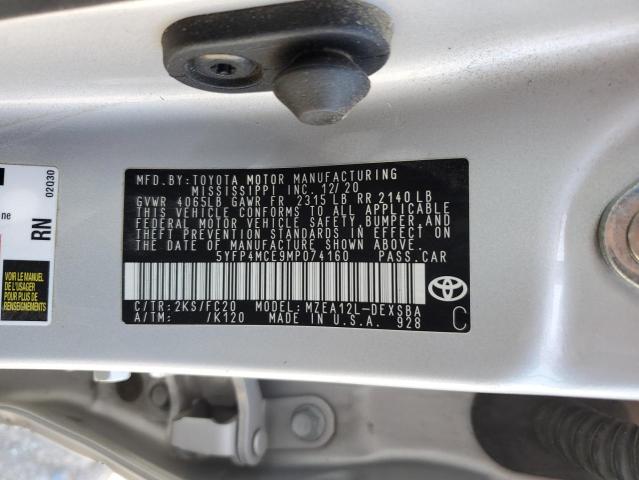 5YFP4MCE9MP074160 - 2021 TOYOTA COROLLA SE SILVER photo 13