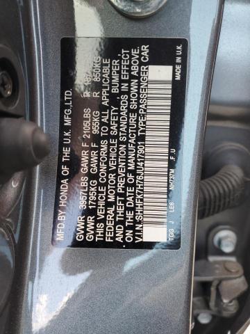 SHHFK7H76JU417901 - 2018 HONDA CIVIC EXL Szary zdjęcie 12