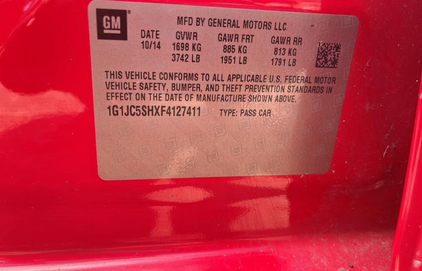 1G1JC5SHXF4127411 - 2015 CHEVROLET SONIC LT RED photo 10