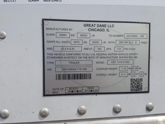 1GR1A0624LT161356 - 2020 GREAT DANE TRAILER SEMI TRAIL WHITE photo 10