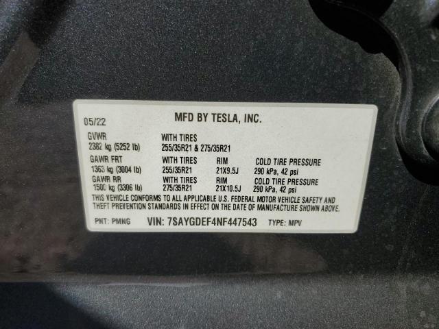 7SAYGDEF4NF447543 - 2022 TESLA MODEL Y GRAY photo 13