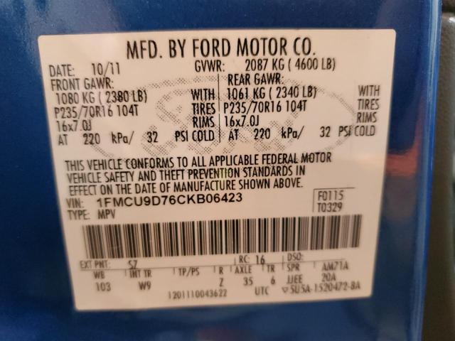 1FMCU9D76CKB06423 - 2012 FORD ESCAPE XLT BLUE photo 13