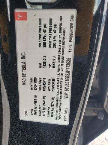 5YJ3E1EB3JF113636 - 2018 TESLA MODEL 3 შავი ფოტო 12