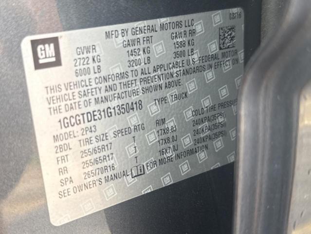 1GCGTDE31G1350418 - 2016 CHEVROLET COLORADO Z71 GRAY photo 10