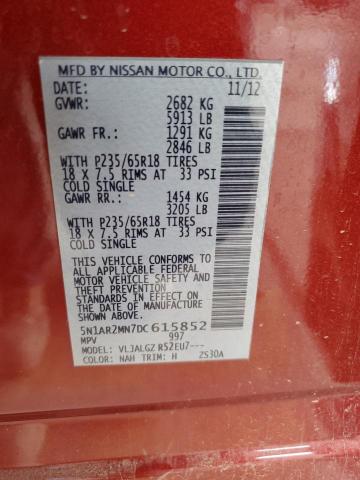 5N1AR2MN7DC615852 - 2013 NISSAN PATHFINDER S برغندي صورة 13