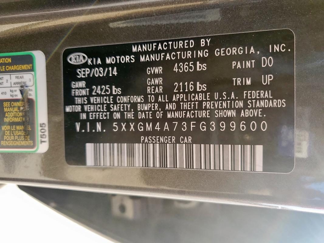 5XXGM4A73FG399600 - 2015 KIA OPTIMA LX Brązowy zdjęcie 12