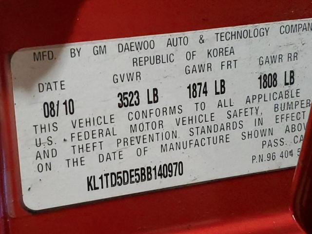 KL1TD5DE5BB140970 - 2011 CHEVROLET AVEO LS RED photo 12