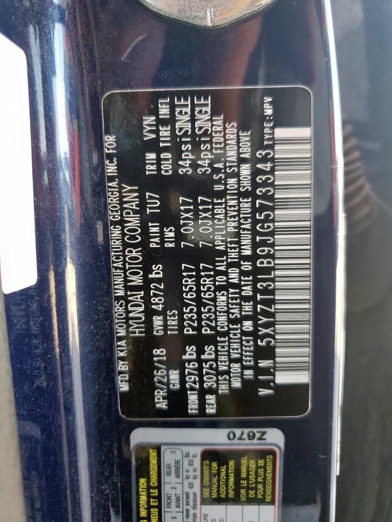 5XYZT3LB9JG573343 - 2018 HYUNDAI SANTA FE S BLUE photo 13