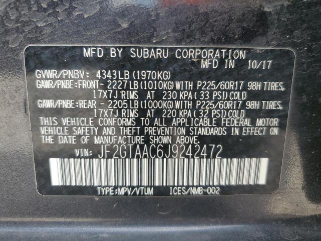 JF2GTAAC6J9242472 - 2018 SUBARU CROSSTREK გრაფიტი ფოტო 13