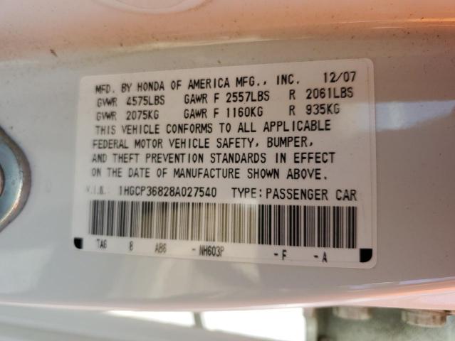 1HGCP36828A027540 - 2008 HONDA ACCORD EXL WHITE photo 12