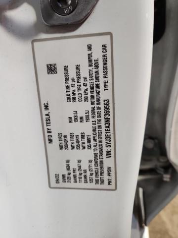 5YJ3E1EA3NF369563 - 2022 TESLA MODEL 3 Սպիտակ լուսանկար 12