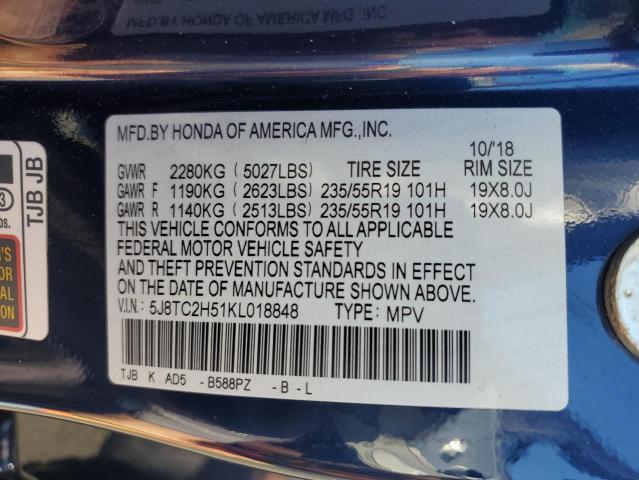 5J8TC2H51KL018848 - 2019 ACURA RDX TECHNOLOGY 蓝色 照片 13