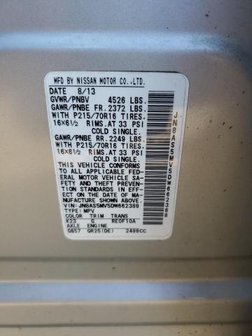 JN8AS5MV5DW662388 - 2013 NISSAN ROGUE S SILVER photo 13