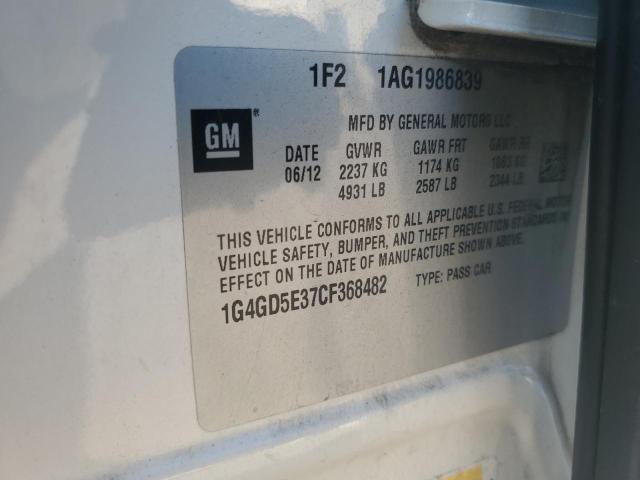 1G4GD5E37CF368482 - 2012 BUICK LACROSSE PREMIUM Blanco foto 12