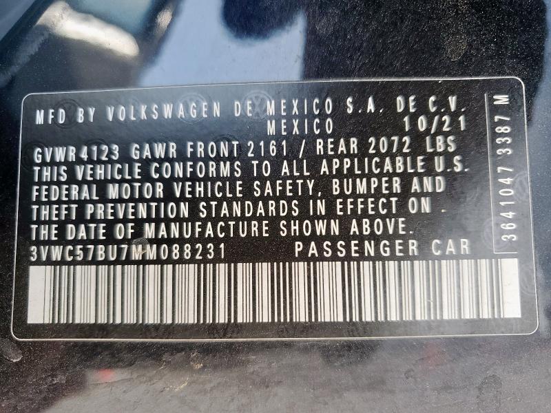 3VWC57BU7MM088231 - 2021 VOLKSWAGEN JETTA S BLACK photo 12